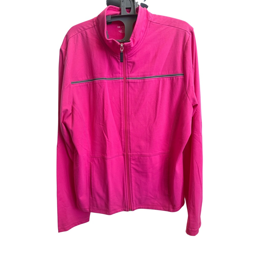 Be Inspired Womens XXL Hot Pink Full Zip Track Jacket Mock Neck Athleisure